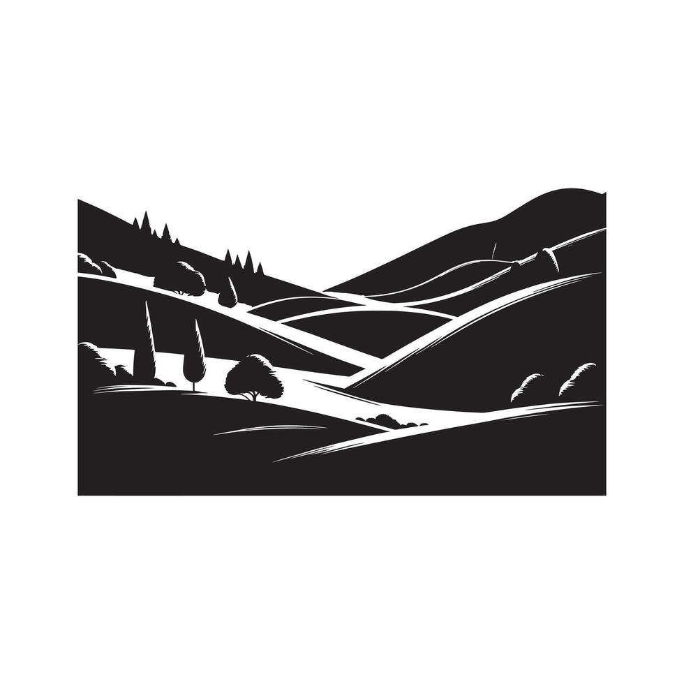 Artistic Black Silhouette of Serene Rolling Hills on White vector