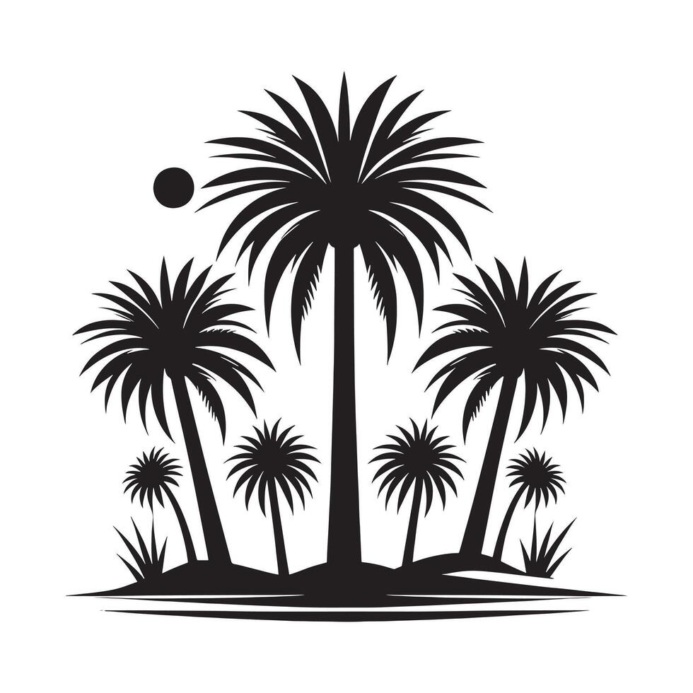 Minimalist Depiction of Oasis with Palm Trees in Black Silhouette vector