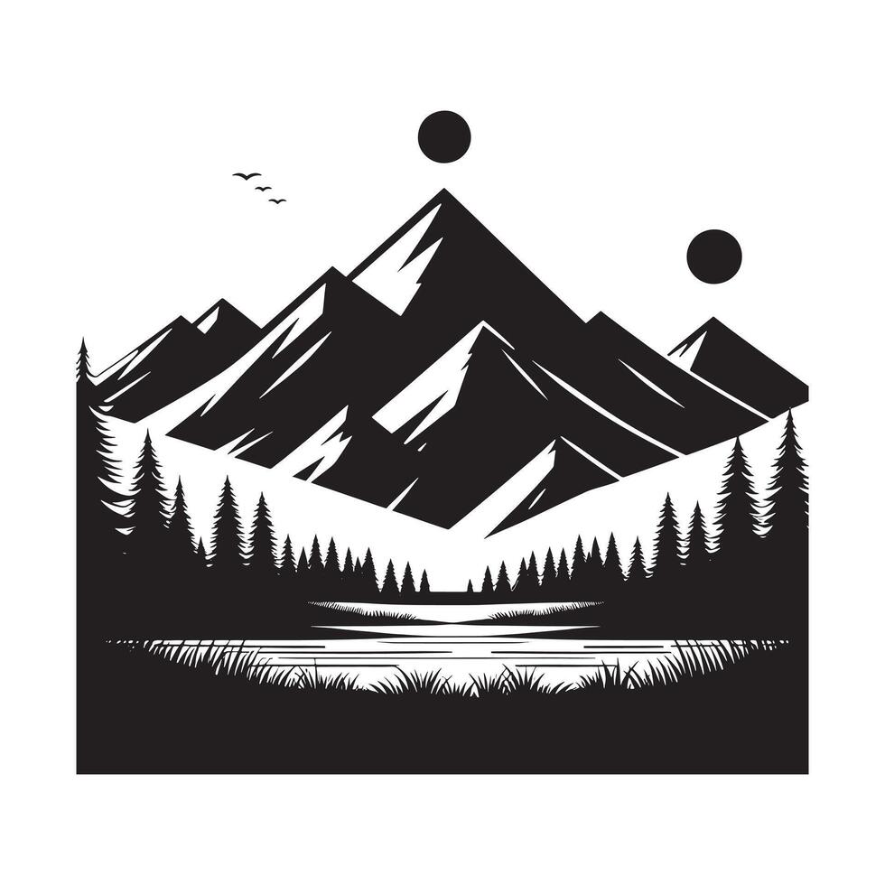 Flat Minimalist Black Silhouette of a Mountain Range vector