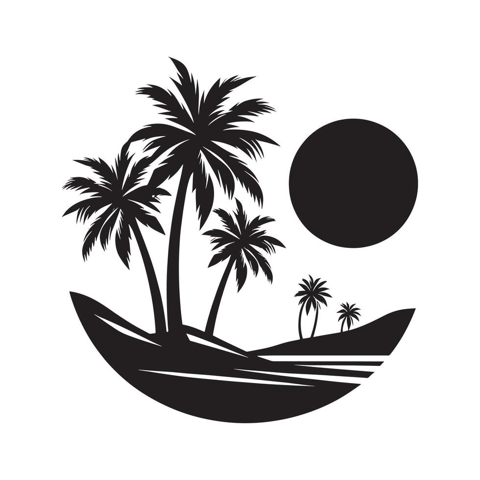 Flat Minimalist Silhouette of Palm Trees in Oasis vector