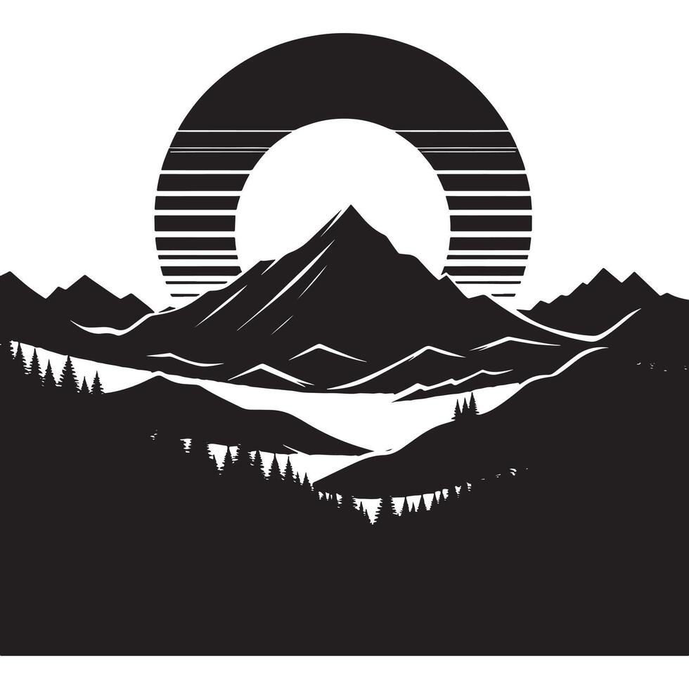Minimalist Artistic Black Silhouette of Mountain at Sunrise vector