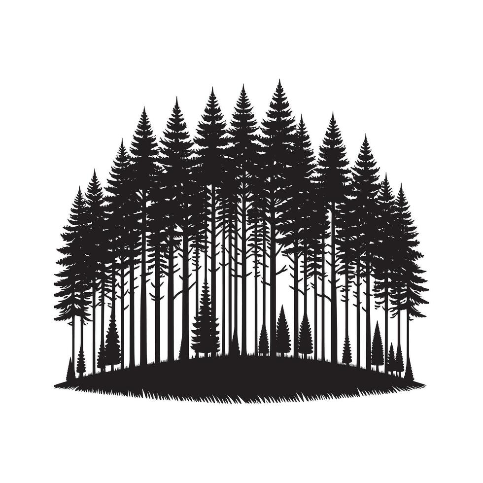 Flat Pine Tree Forest Silhouette in Black vector