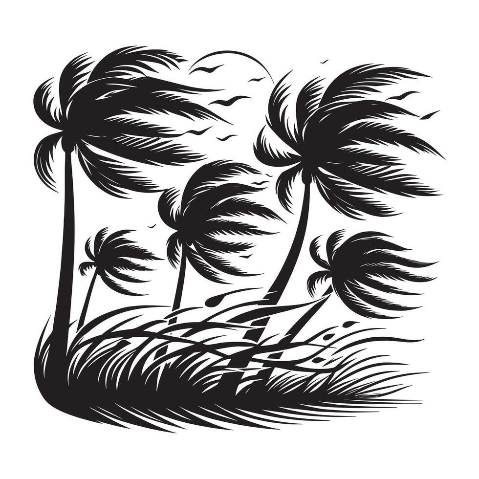 Black Silhouette of Palm Tree in the Wind vector