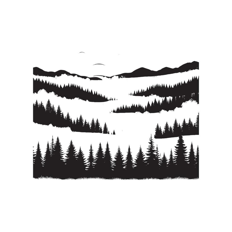 Foggy Forest Line Black Silhouette vector