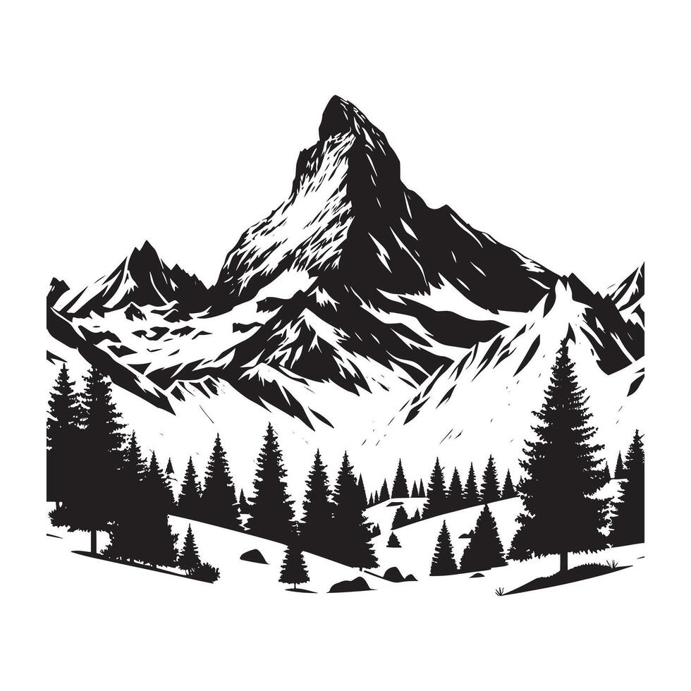 Minimalist Snow-Capped Peaks Depicted in Black Silhouette Style vector