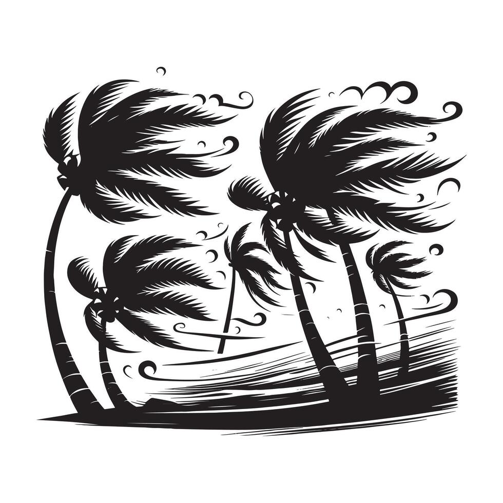 Minimalist Wind-Blown Palm Tree Silhouette vector