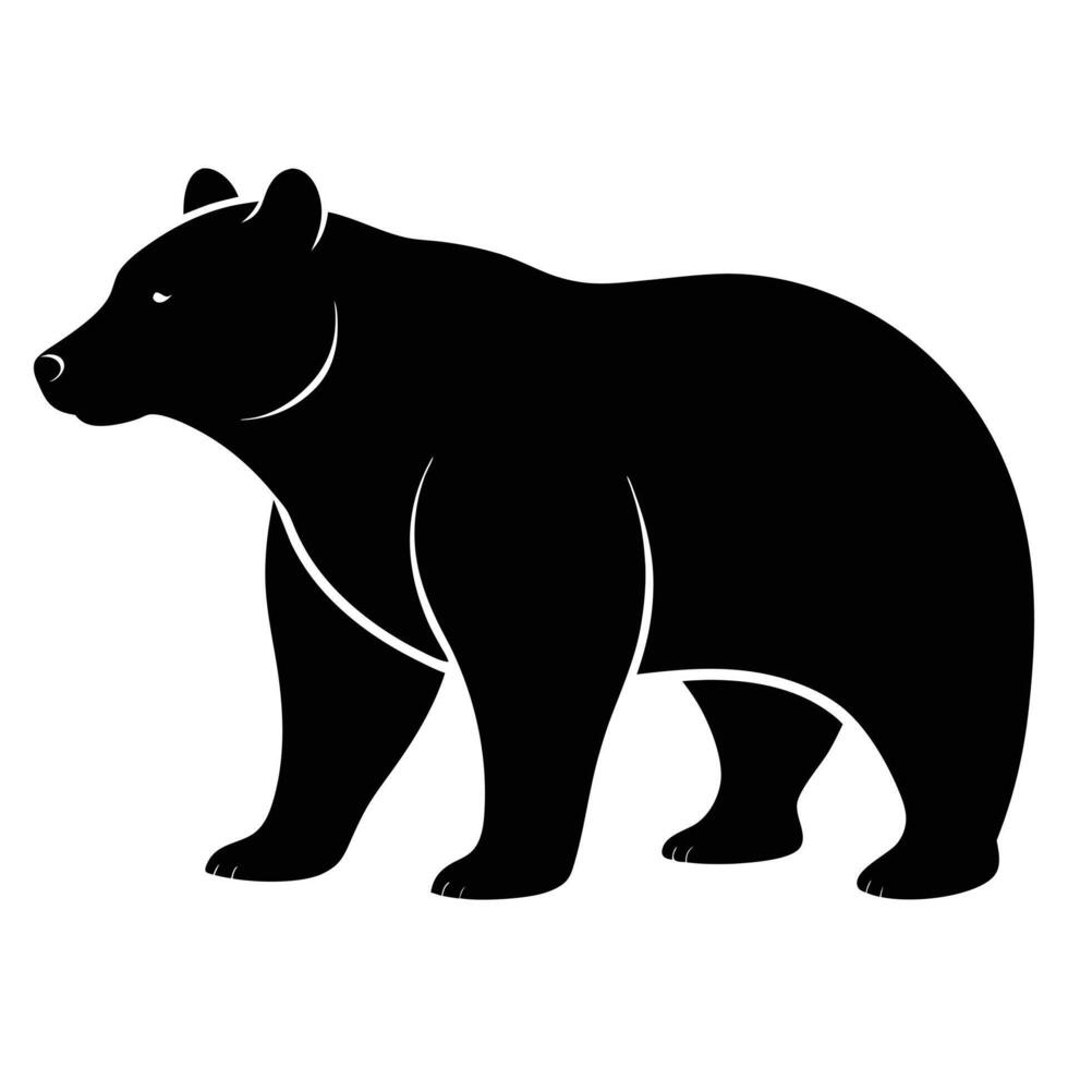 Black Silhouette of Bear Flat Design on White Background vector