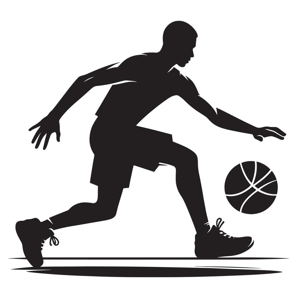 Man Silhouette Dribbling Basketball with Power and Focus vector