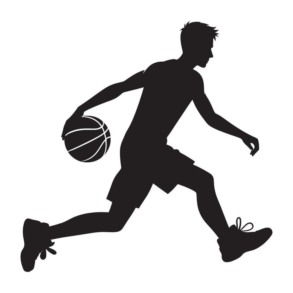 Silhouette of Man Dribbling Basketball with Athletic Form and Speed vector