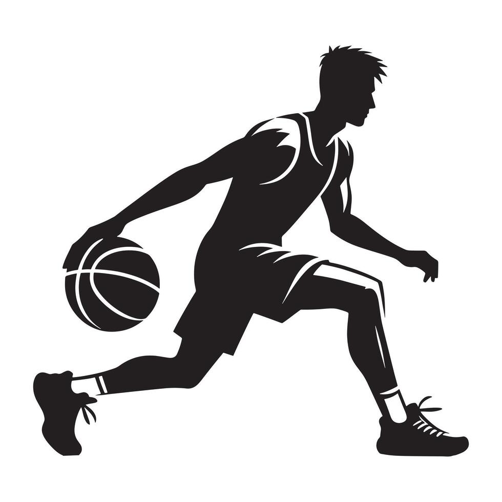 Man Dribbling Basketball Silhouette with High Energy and Skill vector