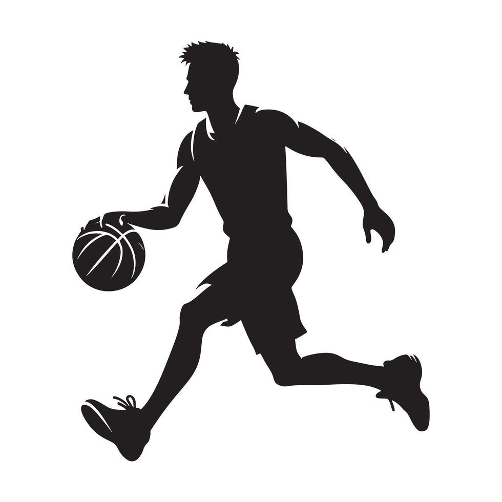 Man Dribbling Basketball Silhouette in Full Motion and Power vector