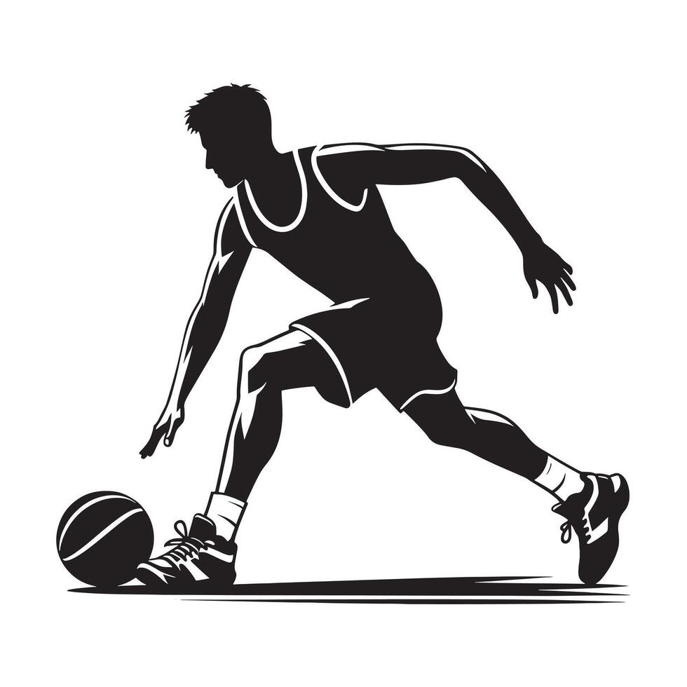Man Dribbling Basketball Silhouette with Expert Technique vector