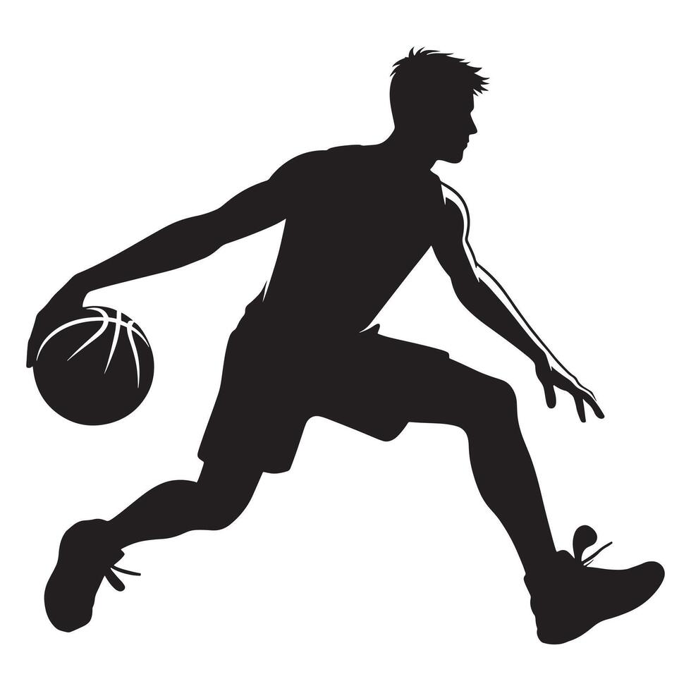 Man Dribbling Basketball Silhouette in Full Speed and Agility vector