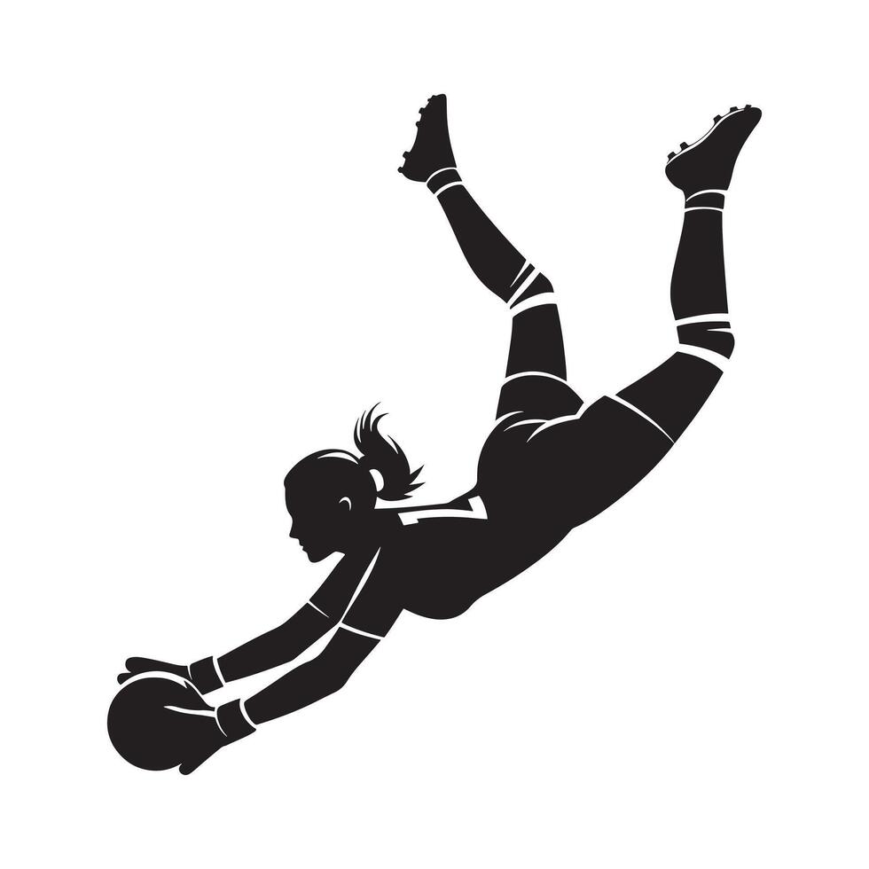 Black Silhouette of Goalkeeper Diving on White Background vector