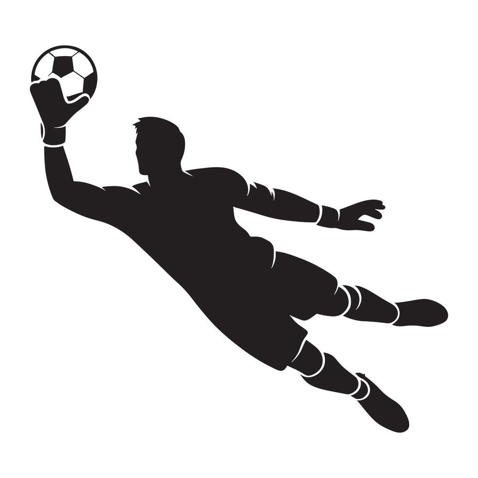 Goalkeeper Dive Silhouette on White Background vector