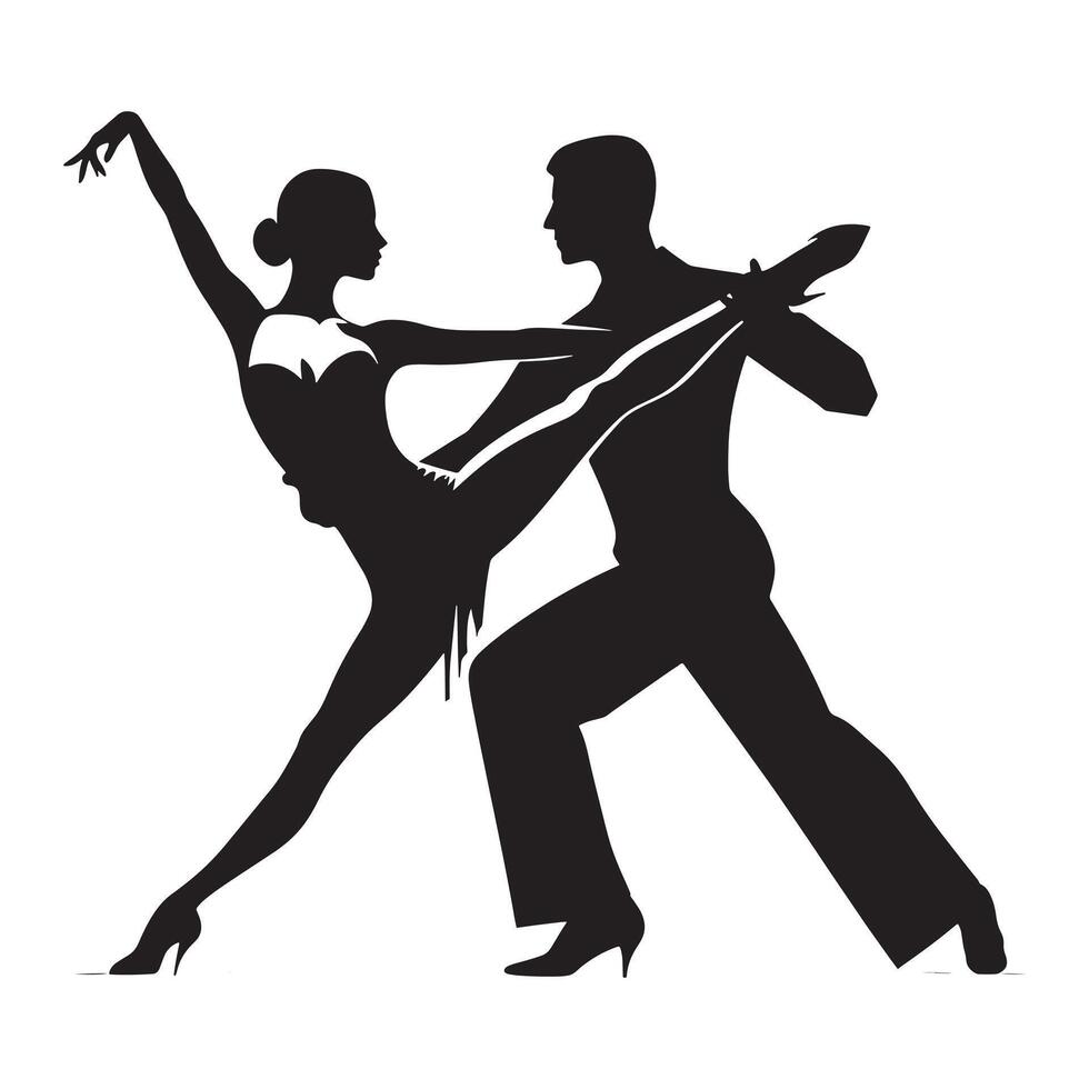 Salsa Dance Pose Black Silhouette Minimalist Art on White Background vector