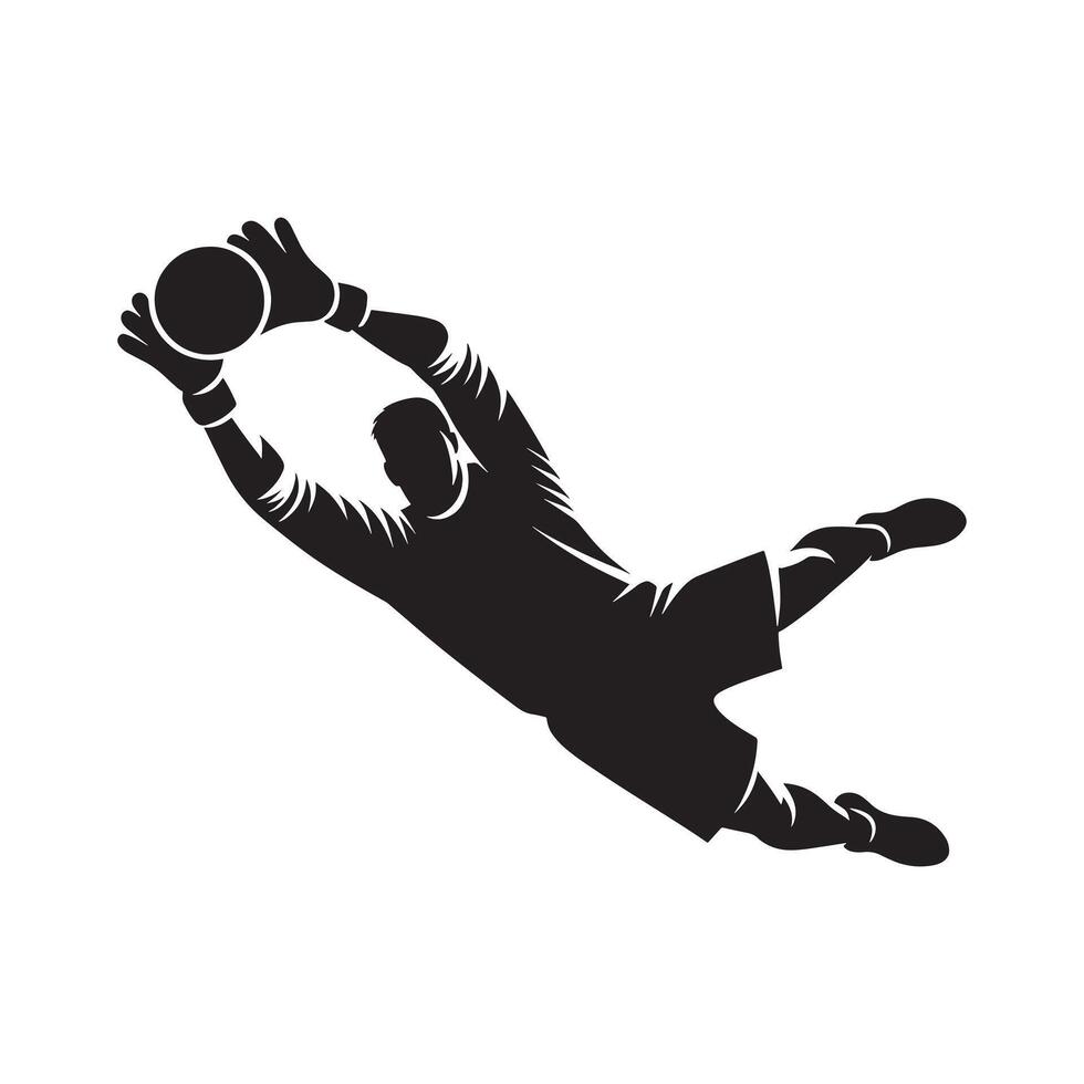 Goalkeeper Dive Action Silhouette on White Background vector