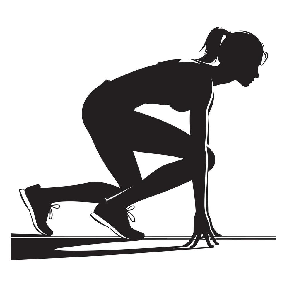 Silhouette of Runner in Starting Stance vector