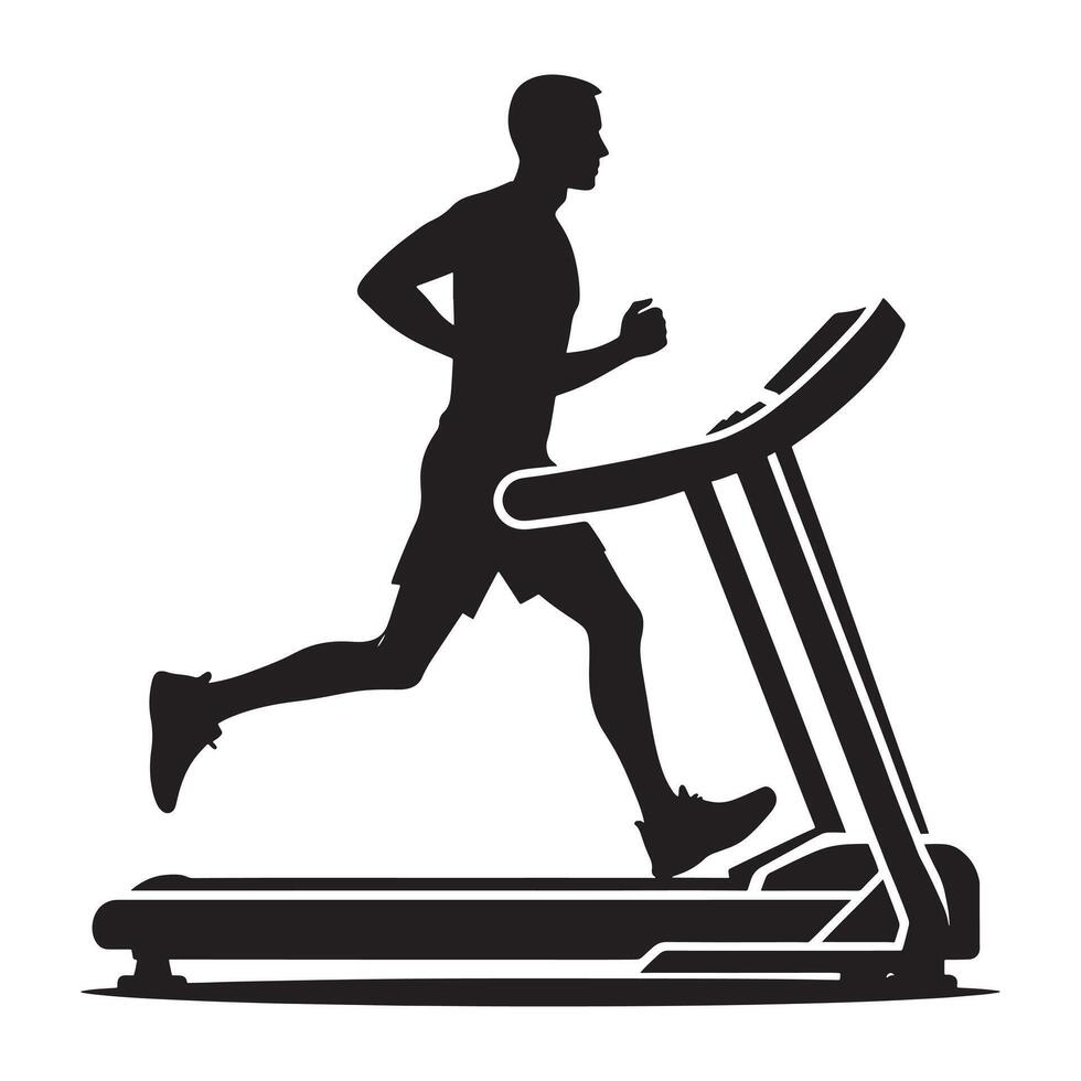 Man Running on Treadmill in Gym Silhouette vector