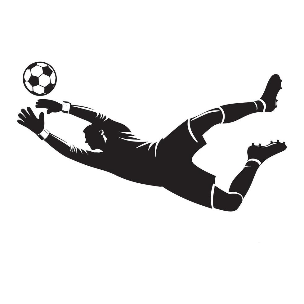 Goalkeeper Diving Silhouette on White Background vector