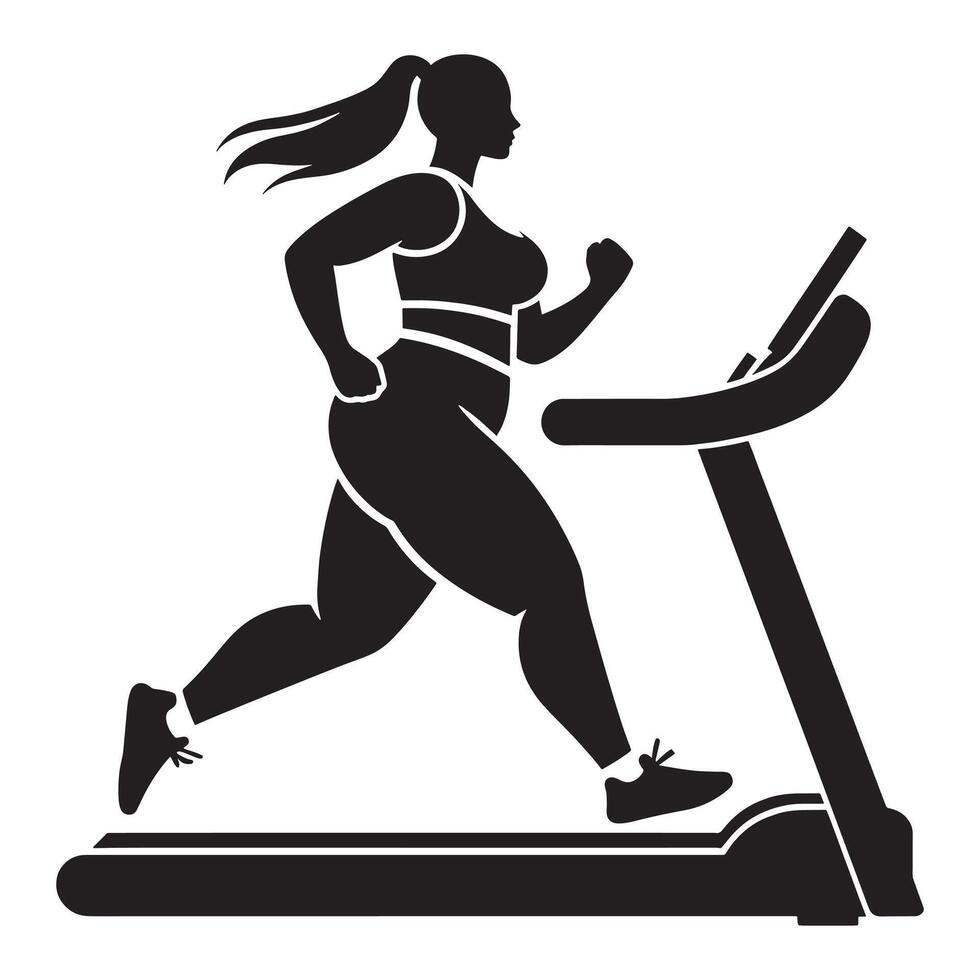 Silhouette of Plus Size Woman Running on Treadmill vector