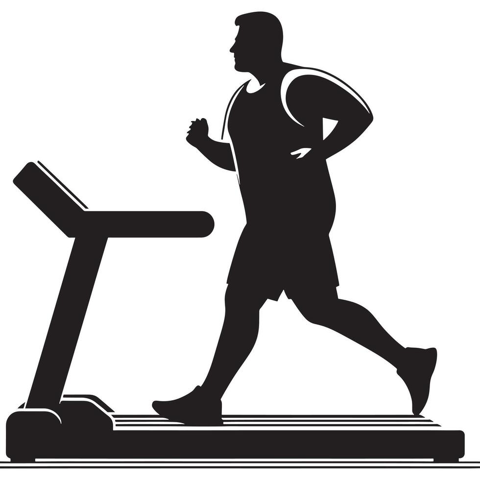 Silhouette of Plus Size Man Exercising on Treadmill on White Background vector