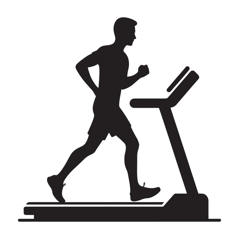 Man Jogging on Treadmill Silhouette vector