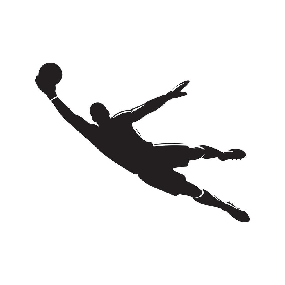 Goalkeeper Dive Silhouette in Action on White Background vector