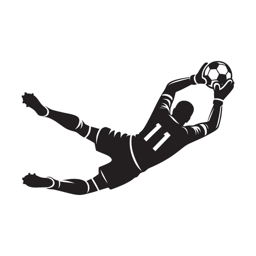 Silhouette of Goalkeeper Diving to Save Ball on White Background vector