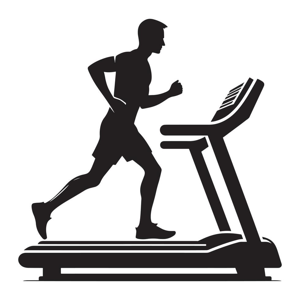 Man Running on Treadmill Silhouette vector