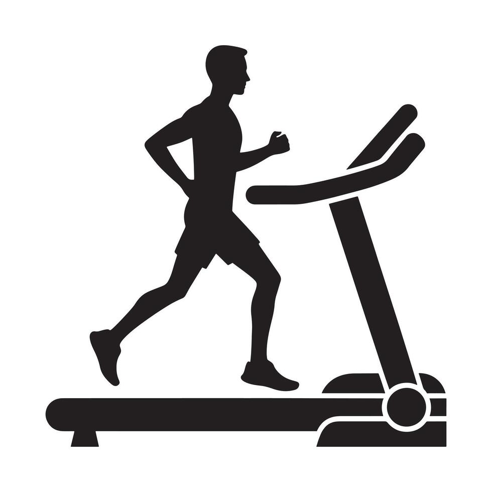 Man Exercising on Treadmill Silhouette vector