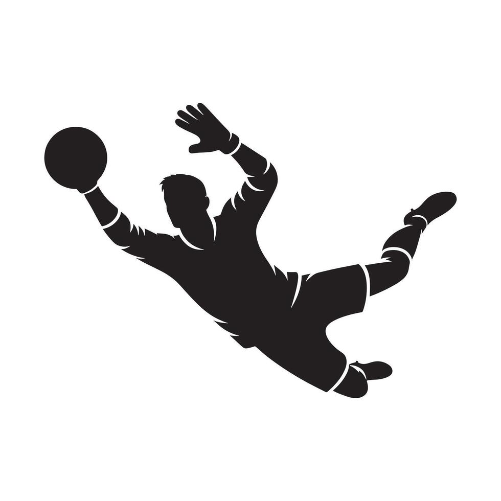 Goalkeeper Silhouette Diving on White Background vector