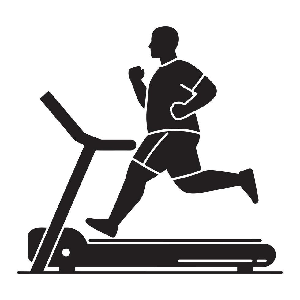 Silhouette of Plus Size Man Running on Treadmill vector