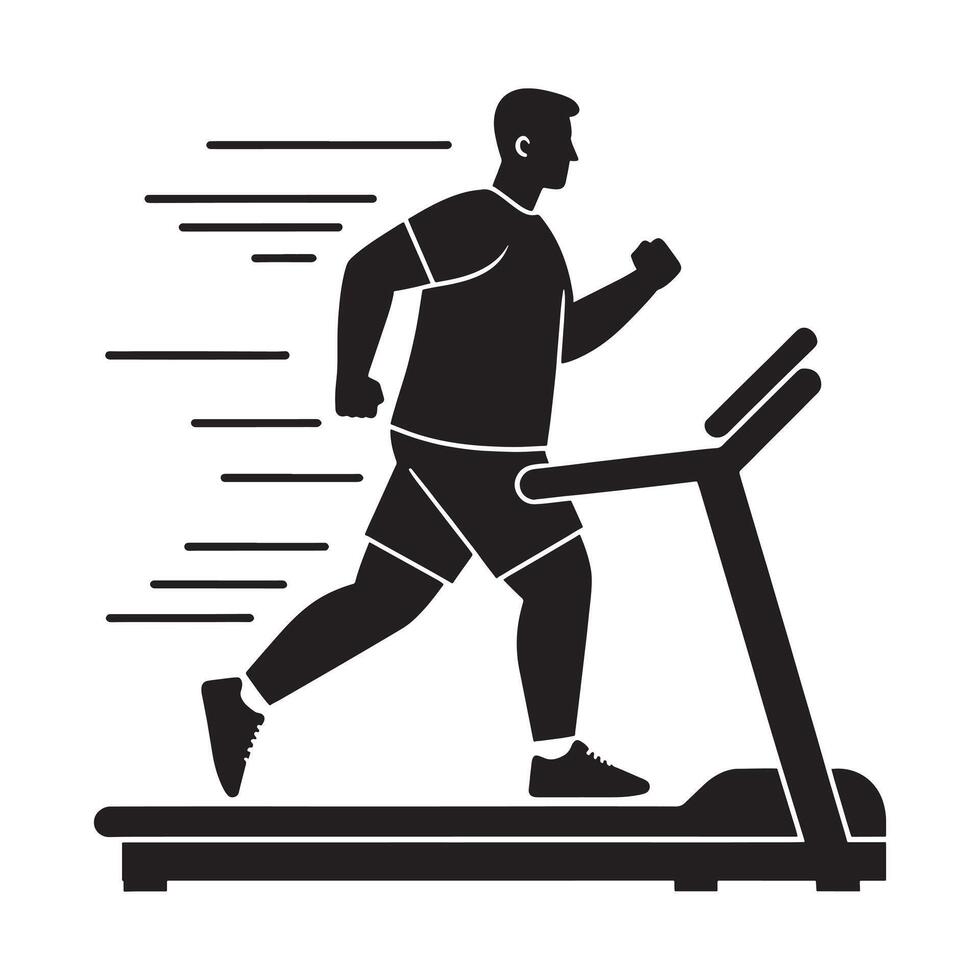 Plus Size Athlete Silhouette Jogging on Treadmill Illustration on White Background vector