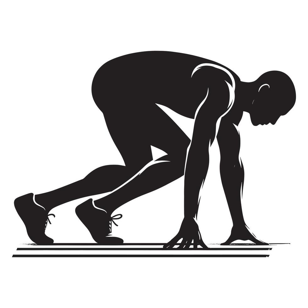Silhouette of Athlete Preparing to Run vector