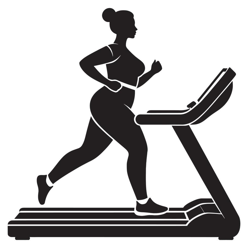 Plus Size Woman Running on Treadmill Silhouette vector