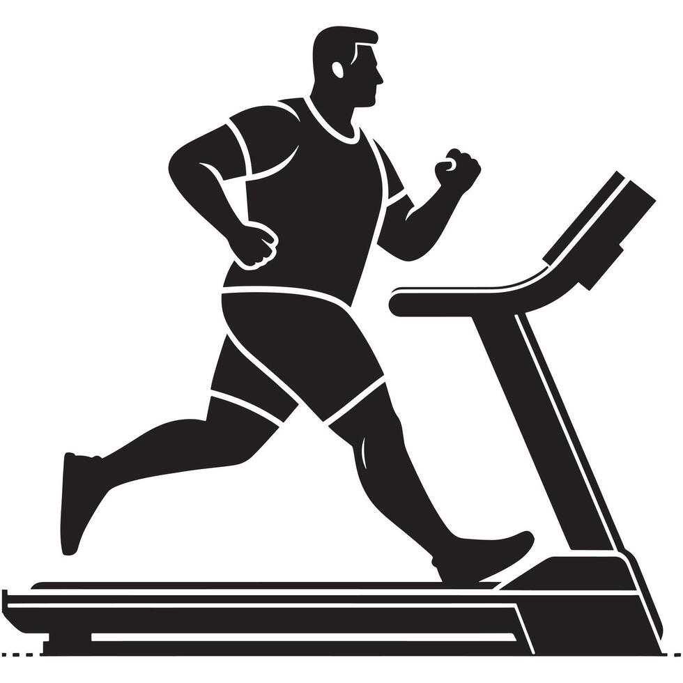 Treadmill Workout Silhouette of Plus Size Man on White Background vector