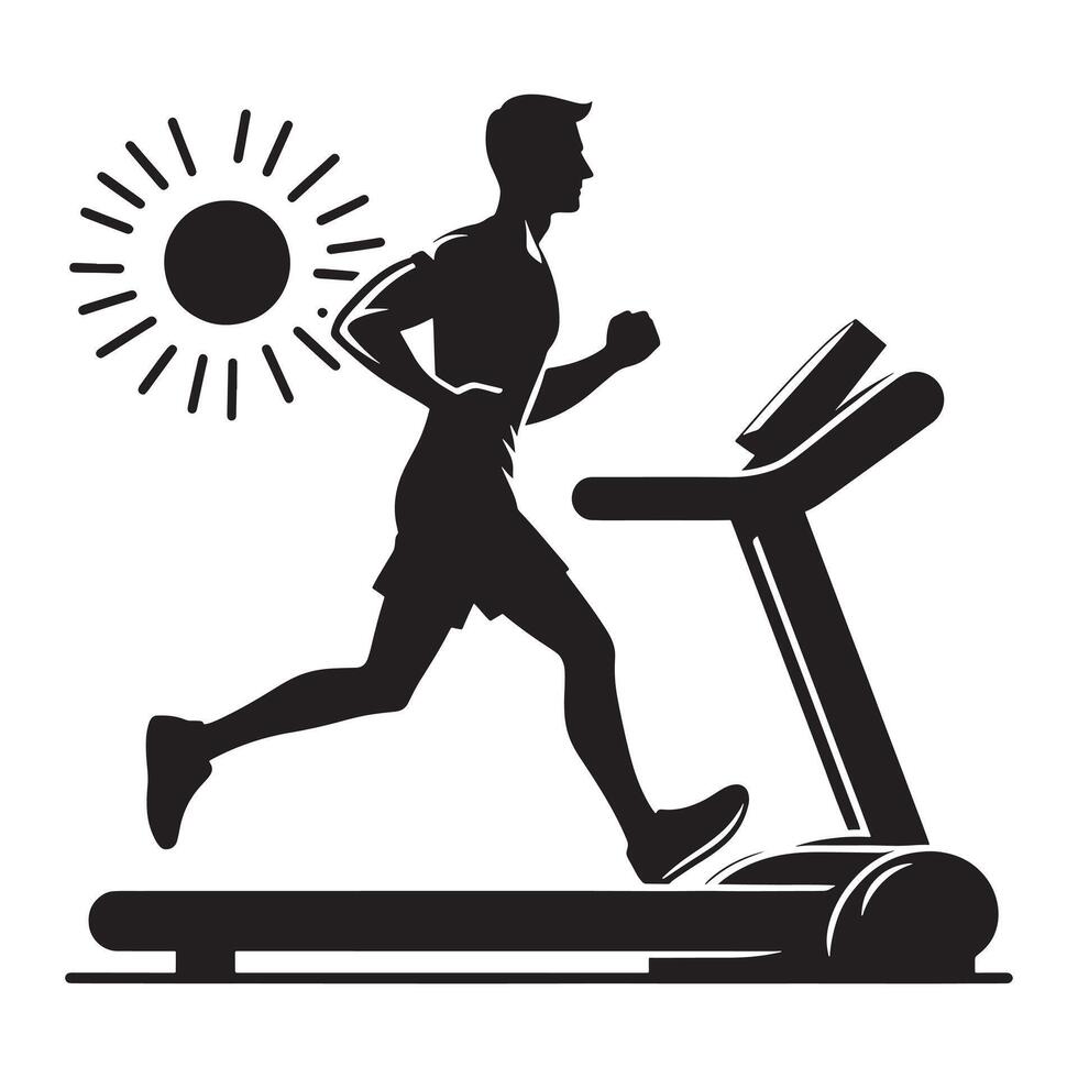 Silhouette of Man Running on Treadmill vector