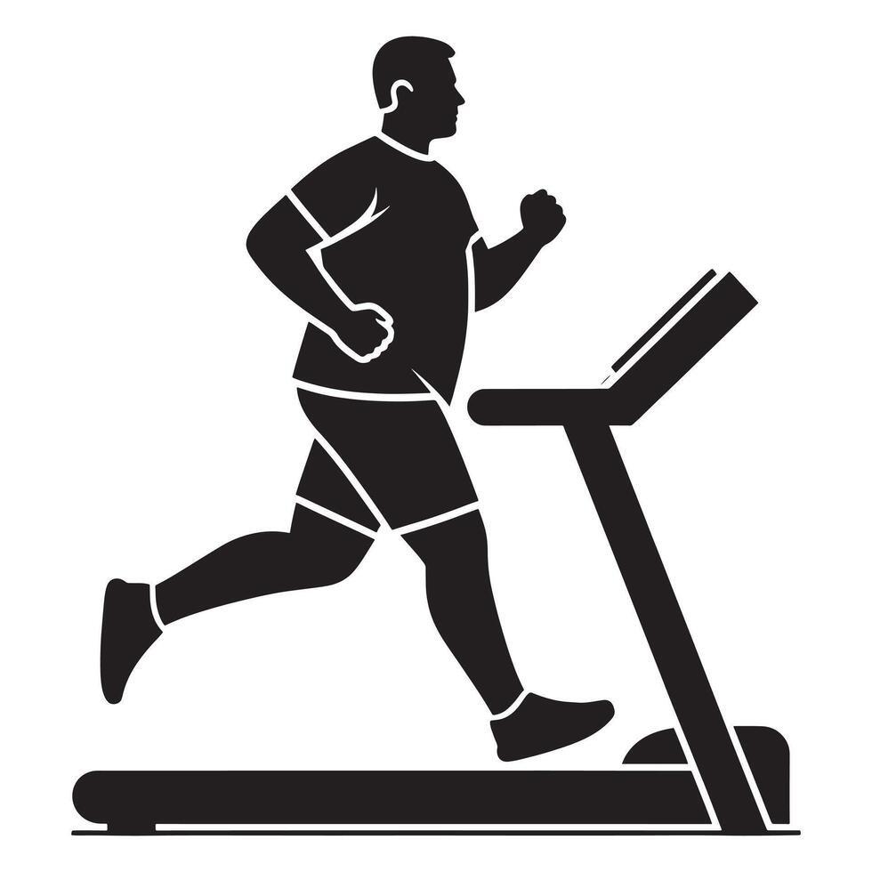 Fitness Silhouette of Plus Size Man Running on Treadmill on White Background vector