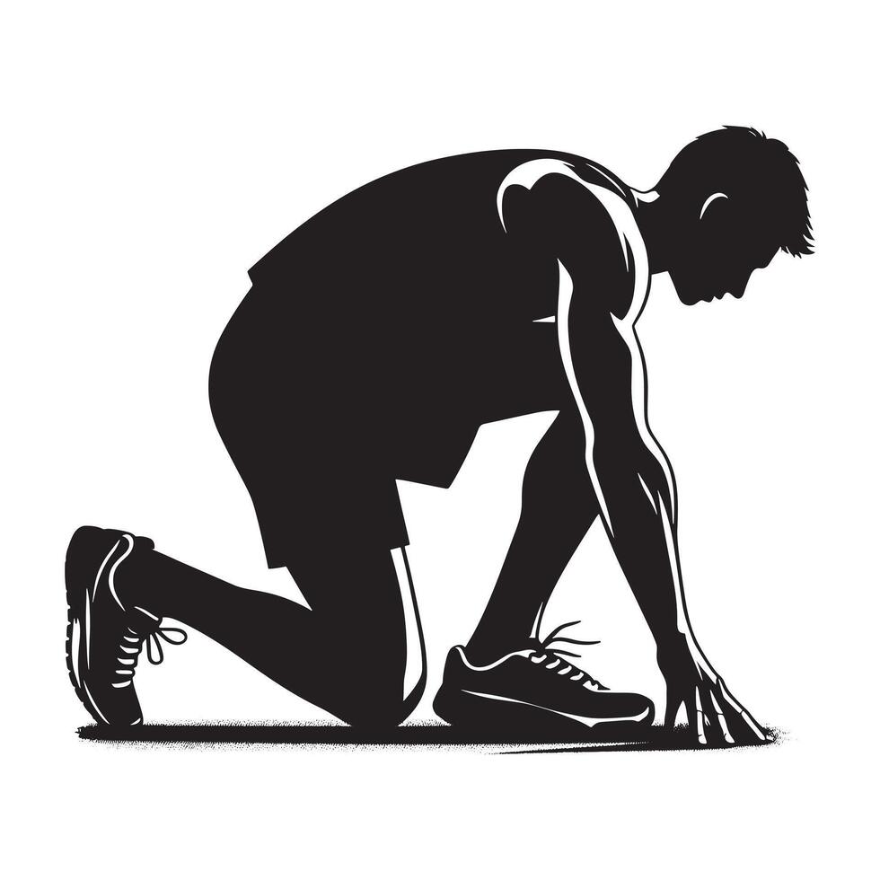 Dynamic Black Runner Starting Position Silhouette vector