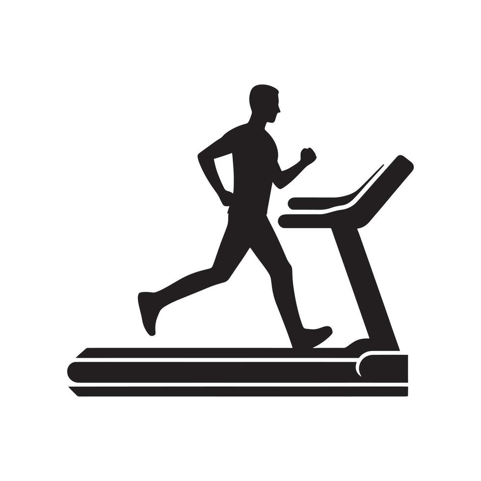 Dynamic Man Running on Treadmill Silhouette vector