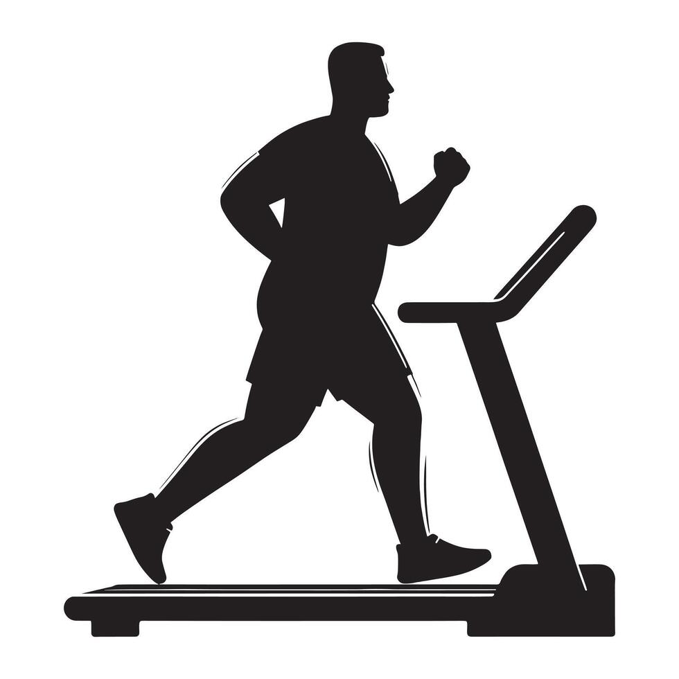 Plus Size Man Treadmill Running Silhouette vector