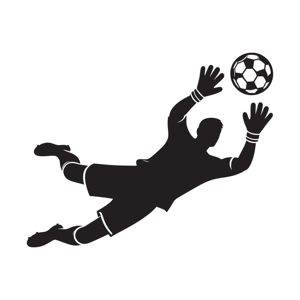 Black Silhouette of Goalkeeper Diving on White Background vector