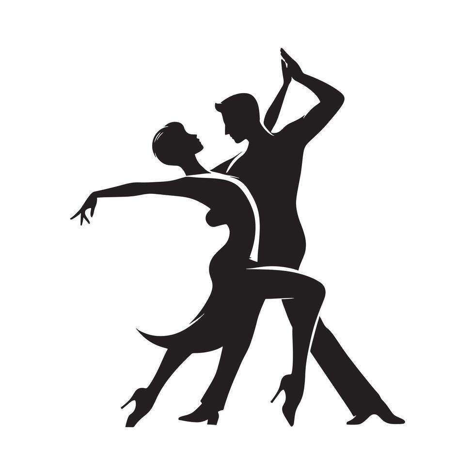 Flat Art of Salsa Dancing Pose Black Silhouette on White Background vector