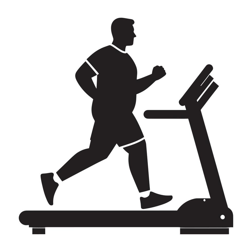 Plus Size Man Silhouette Running on Treadmill Illustration on White Background vector