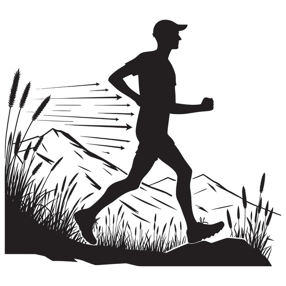 Black Trail Running Silhouette Design on White Background vector