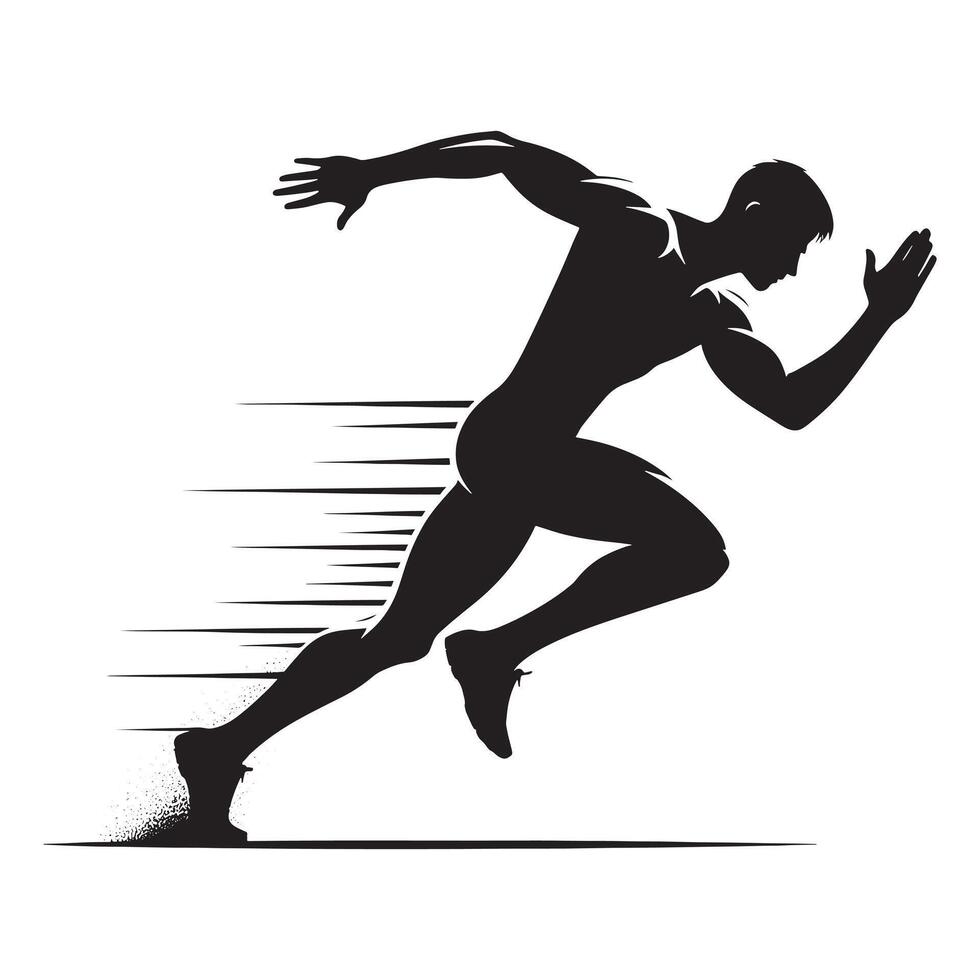 Black Silhouette of Sprinting Athlete Art on White Background vector
