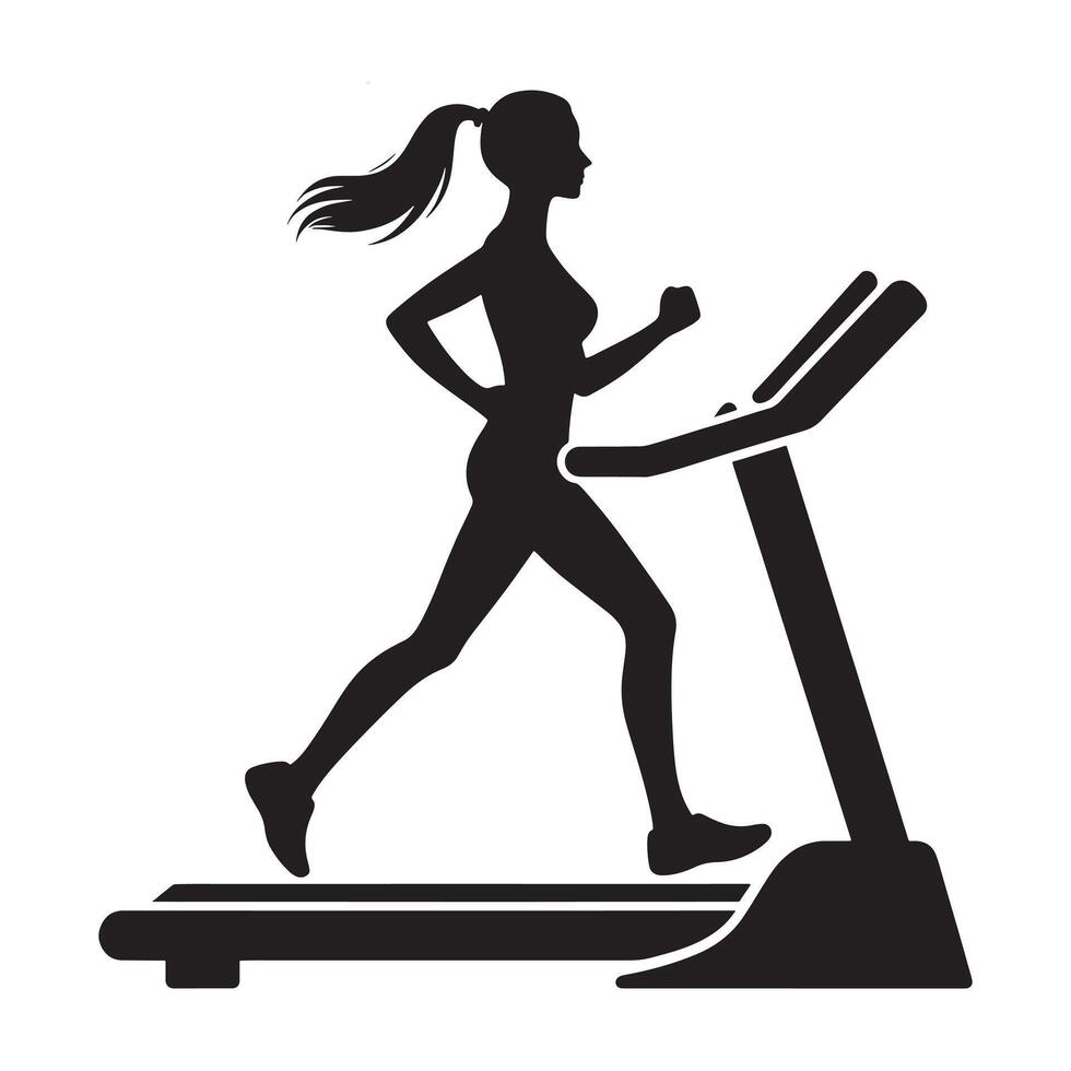 Dynamic Woman Running on Treadmill Silhouette vector