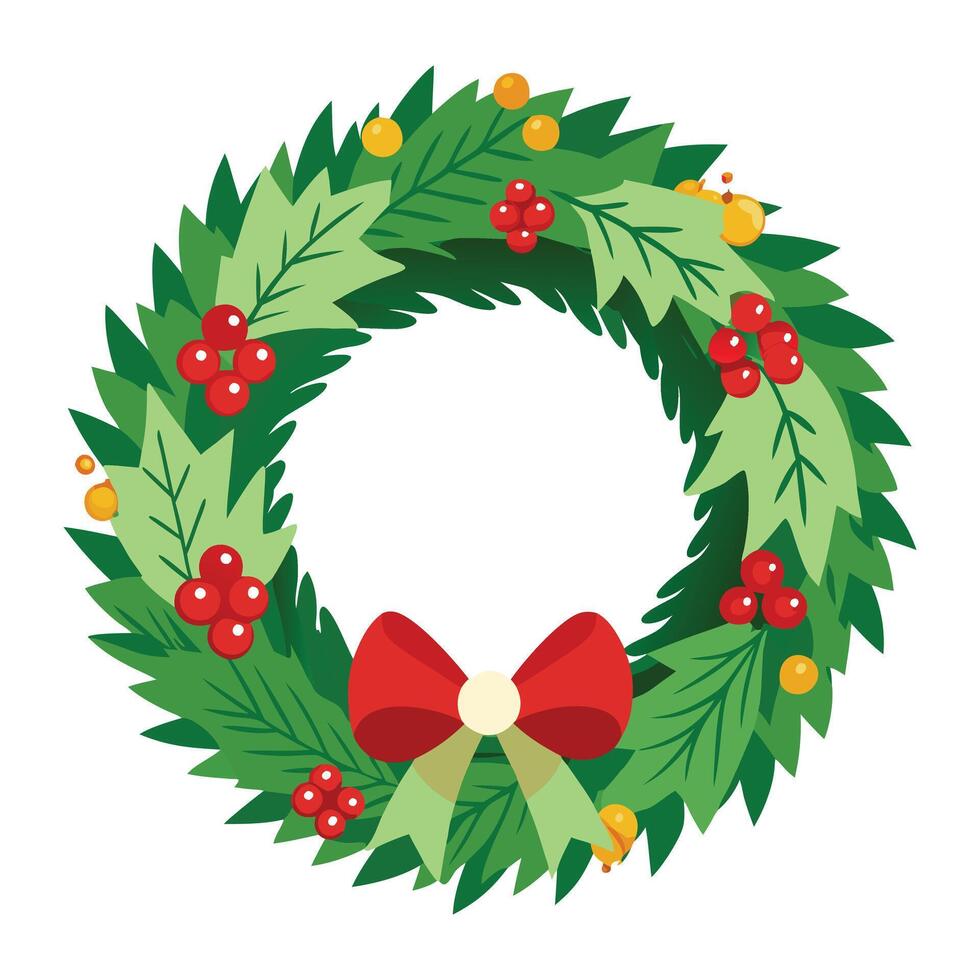 Christmas wreath Green Colorillustration on white background vector
