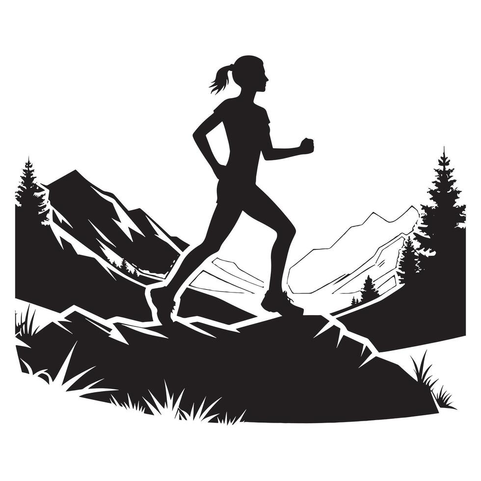 Trail Running Silhouette Black on White Background vector